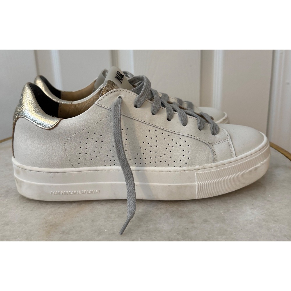 P448 John Leather White Low Top Platform Sneakers Womens 39 - Picture 5 of 9